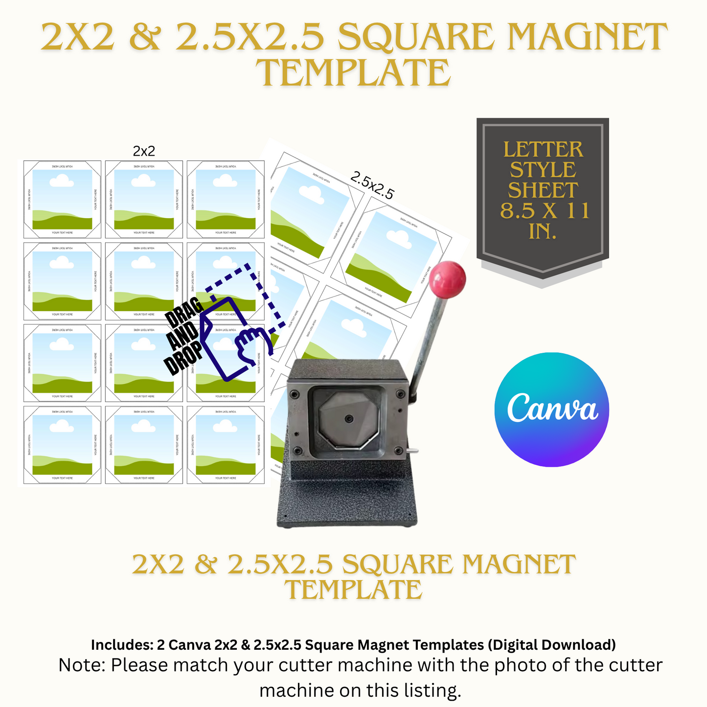 2x2 & 2.5x2.5 Square Magnet Templates (Square Face Die Cutter)