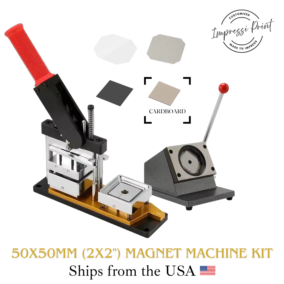50x50mm (2x2") Magnet Machine w/ Cutter & 100 Cardboard OR Acrylic Material Set Options