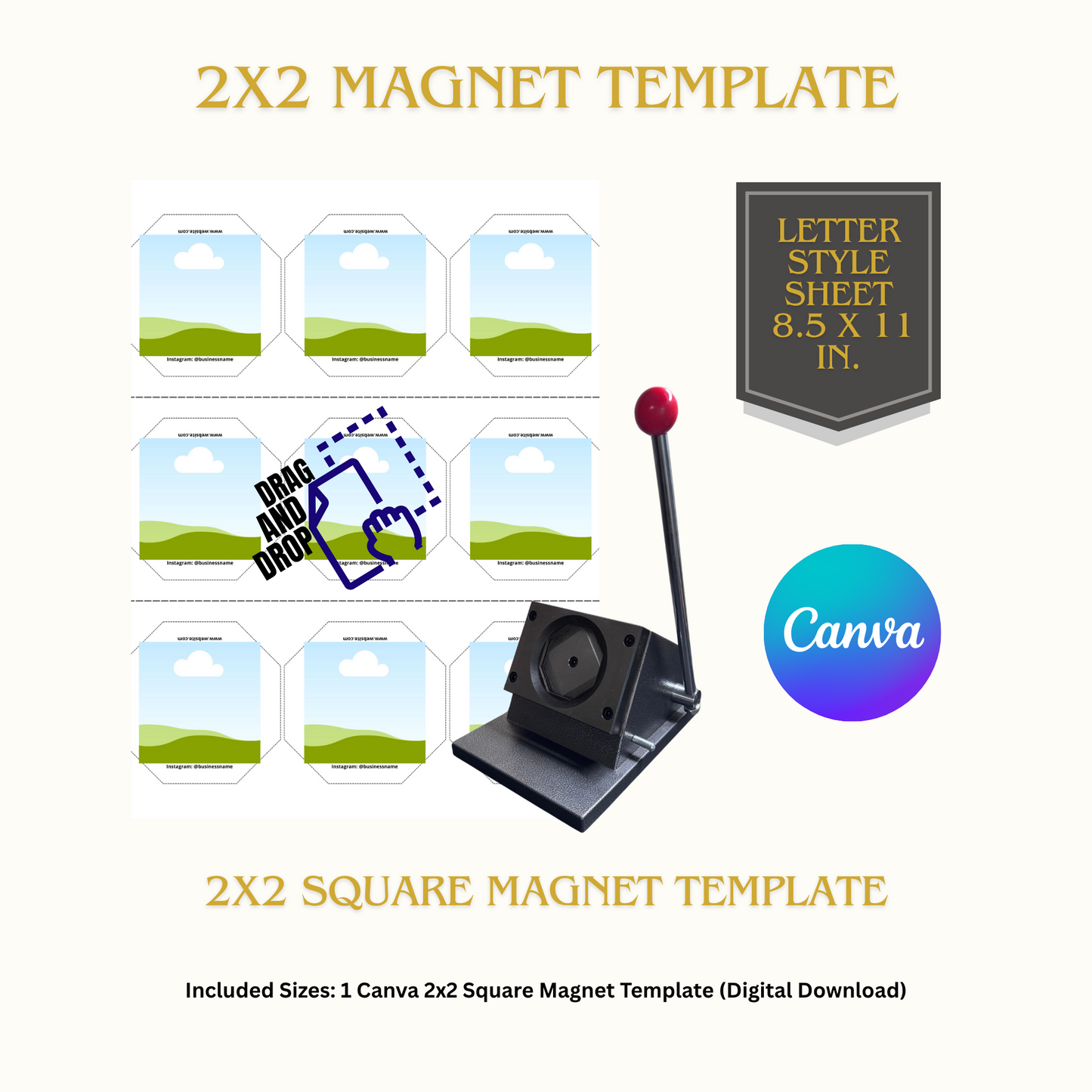 2x2 Square Magnet Template (Circle Face Die Cutter)