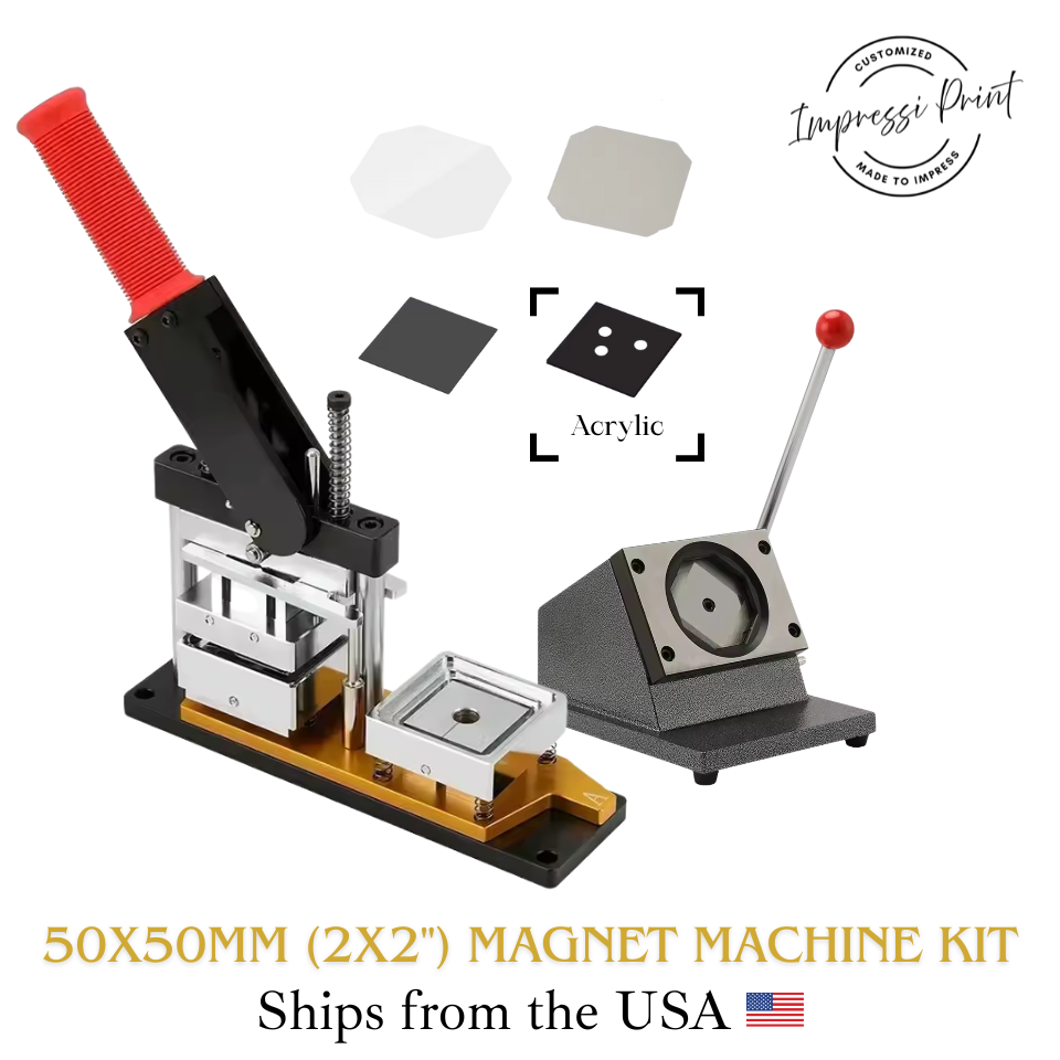 50x50mm (2x2") Magnet Machine w/ Cutter & 100 Cardboard OR Acrylic Material Set Options